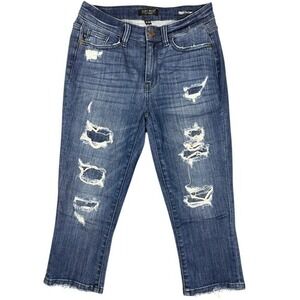 Judy Blue Skinny Fit Capri Distressed Frayed Hem Jeans JB82271DK Size 3/26 Blue